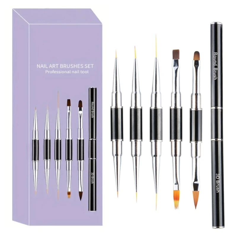 5pcs Professional Metal Double Head Pens for Fine and Broad Lines in Artwork