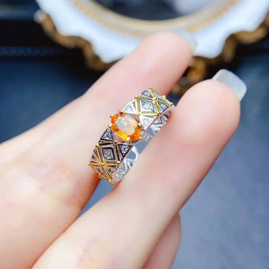 

ZECAA Orange Sapphire Fine Jewelry Woman Sapphire Ring With Natural Orange Sapphire Gemstone 4*6mm Woman Orange Sapphire Ring