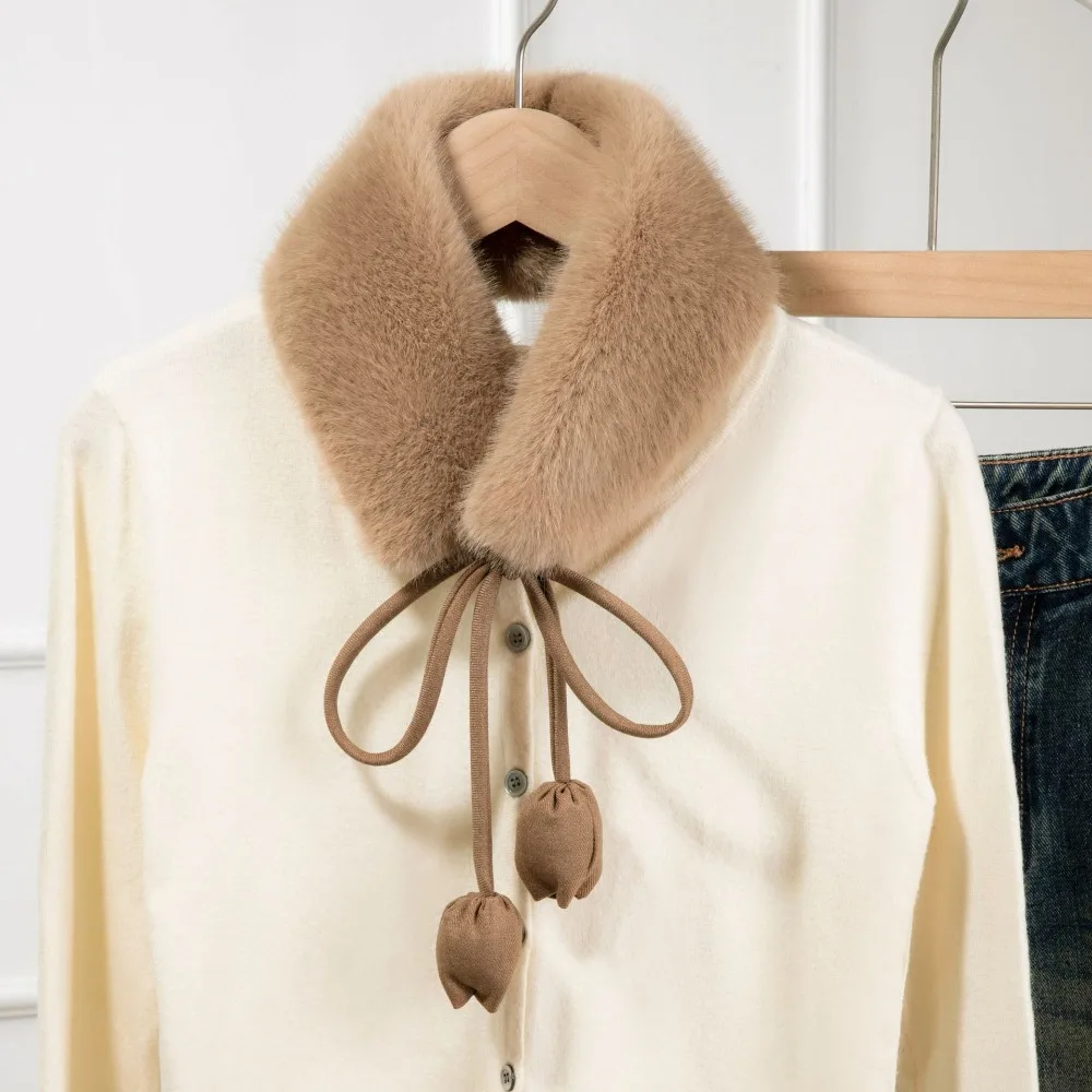 

Sweet Rabbit Fur Earmuffs Multi Functional Tulip Flower Tether Warm Plush Scarf Neckerchief Headband Fur Neck Warmer Shopping