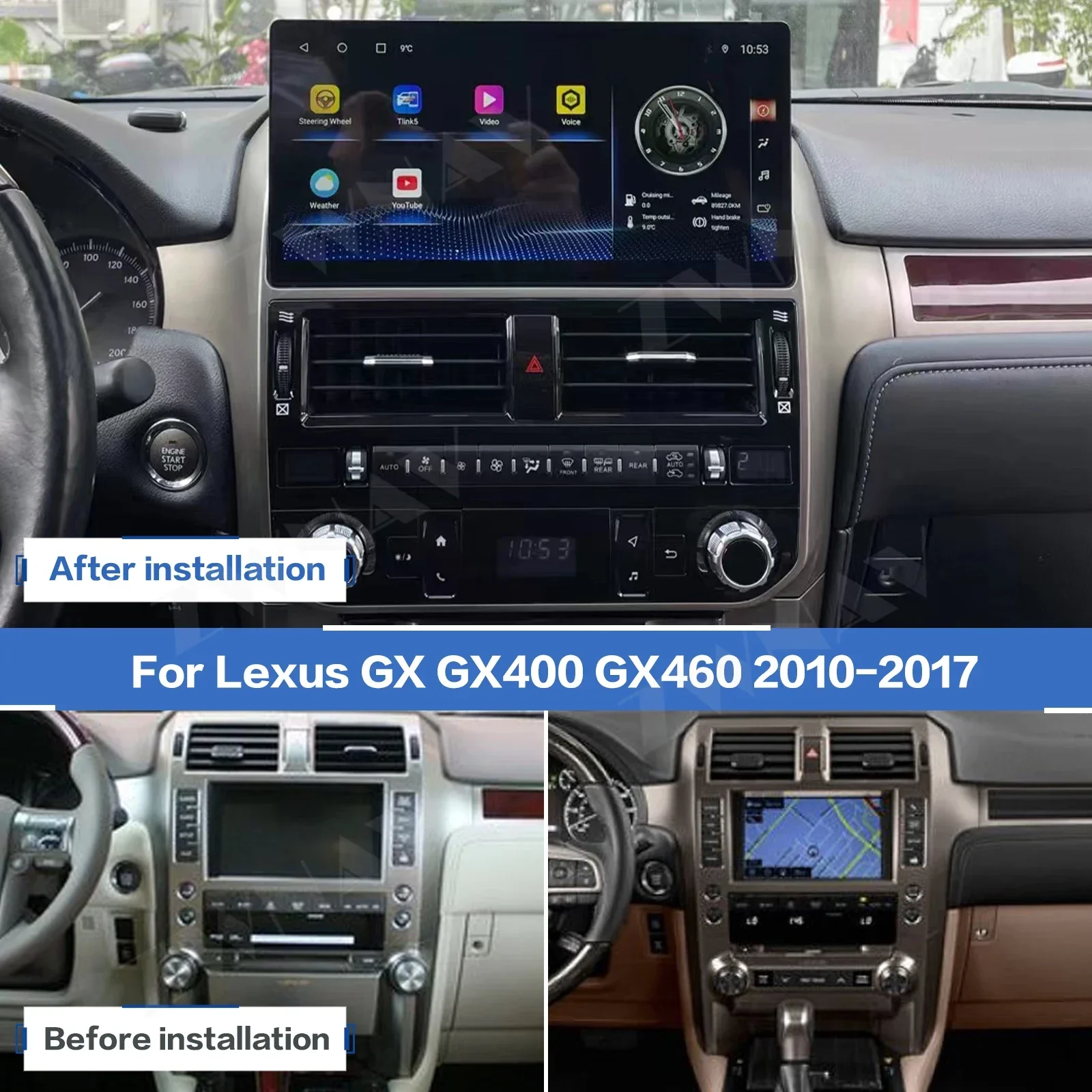 12.3 Inch Car Radio Android 13 GX400 GX460 2009-2022 CarPlay Multimedia Video Player GPS WIFI Stereo Head Unit