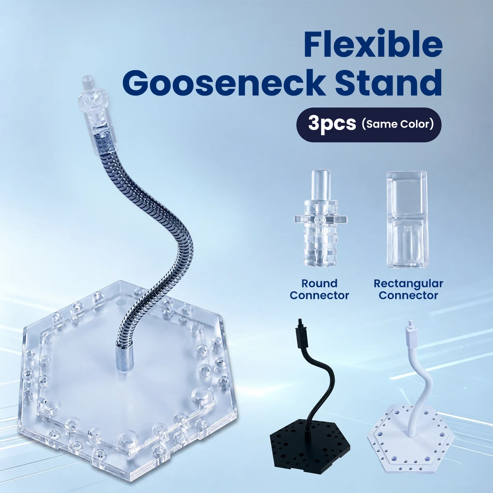 3 Stück flexible Schwanenhals-Displayständer mit doppeltem Anschluss und Mehrfachlochbasis für Gundam-Mecha-Modellbausätze, Desktop-Display, Hobby-DIY-Werkzeuge – Detail 2