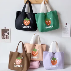 Storage Bags Strawberry Printed Canvas Bags Handbags Book Bags Daily Necessities Cosmetics Bento Bags Outdoor Portable Cute