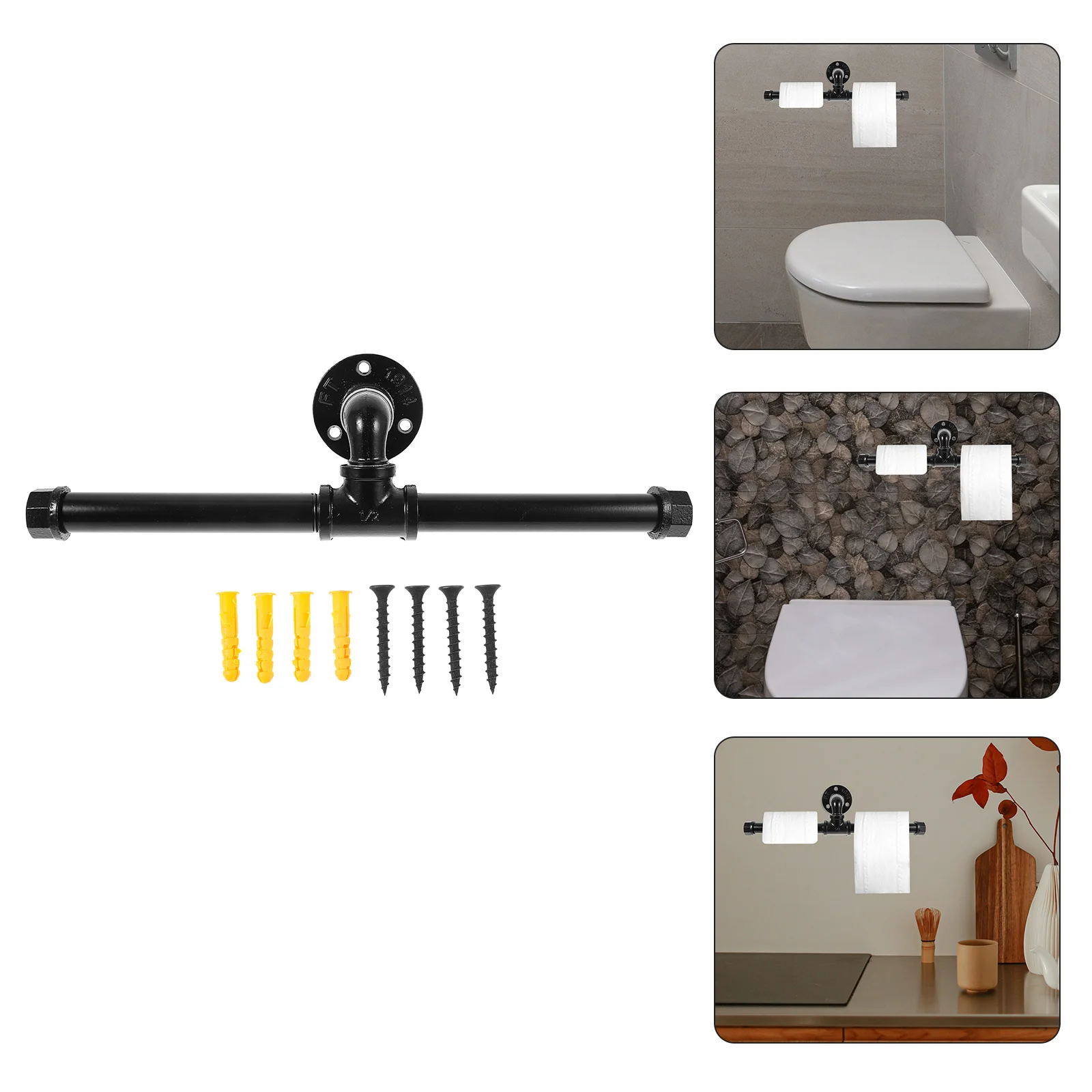 

Wall Mounted Tissue Holder in Vintage Iron Finish Roll Paper Organizer for Bathroom Kitchen Bedroom Compact Decorative Accessory