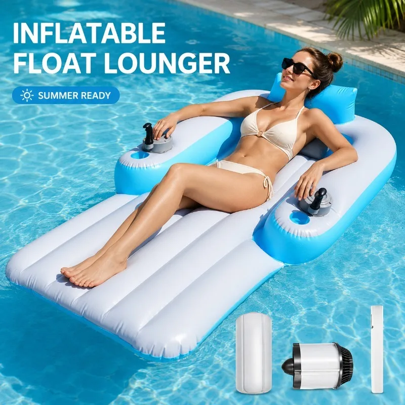 Custom Inflatable Floating Bed with Electric air Pump & Built-in Fan Cup Holder Suitable Outdoor Floating Beds in Swimming Pools