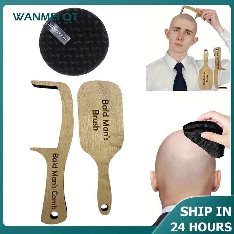 2/3pcs Wooden Creative Holiday Gifts for Bald Men Novelty Funny Adult Bald Head Bald Man  Brushes Set Hair Care Styling Tool