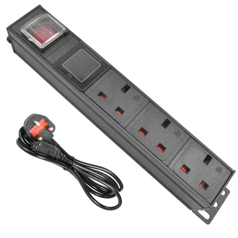 

PDU Power Strip Network Cabinet Rack UK 3 PIN Adapter output 3 Way socket and 13A 3500W Aluminum alloy shell