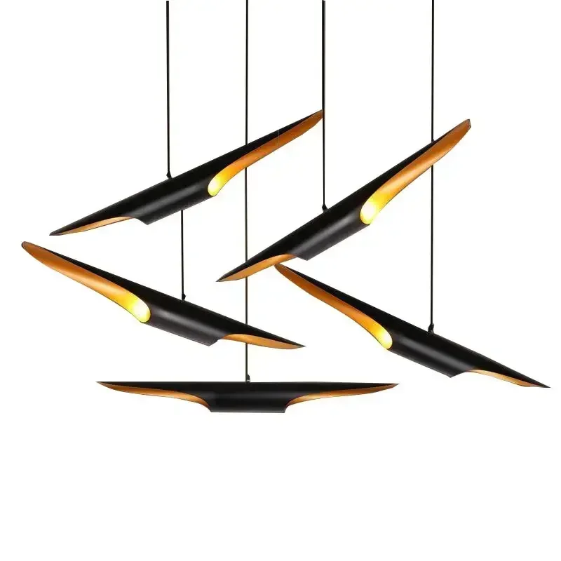 Delightfull Coltrane Modern Loft LED Chandelier Lamp Replica Black Gold Wing Pipe Tube E27 Ceiling Hanging Light