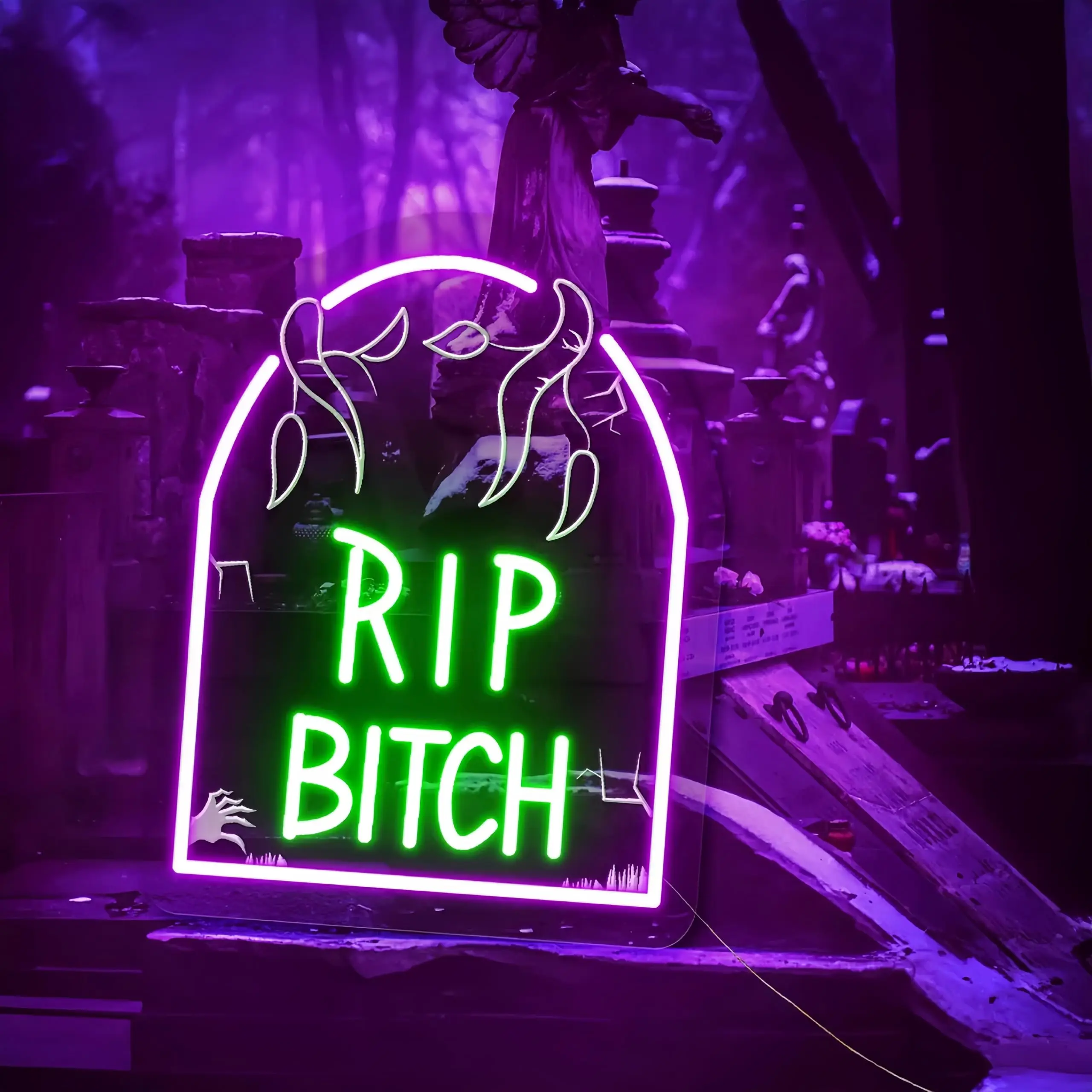 

Headstone RIP Ghost Светодиодная неоновая вывеска для декора стен Хэллоуин Вечеринка Ужас Жуткий декор Призрак Ночная лампа Подростковые девушки Консервативная комната