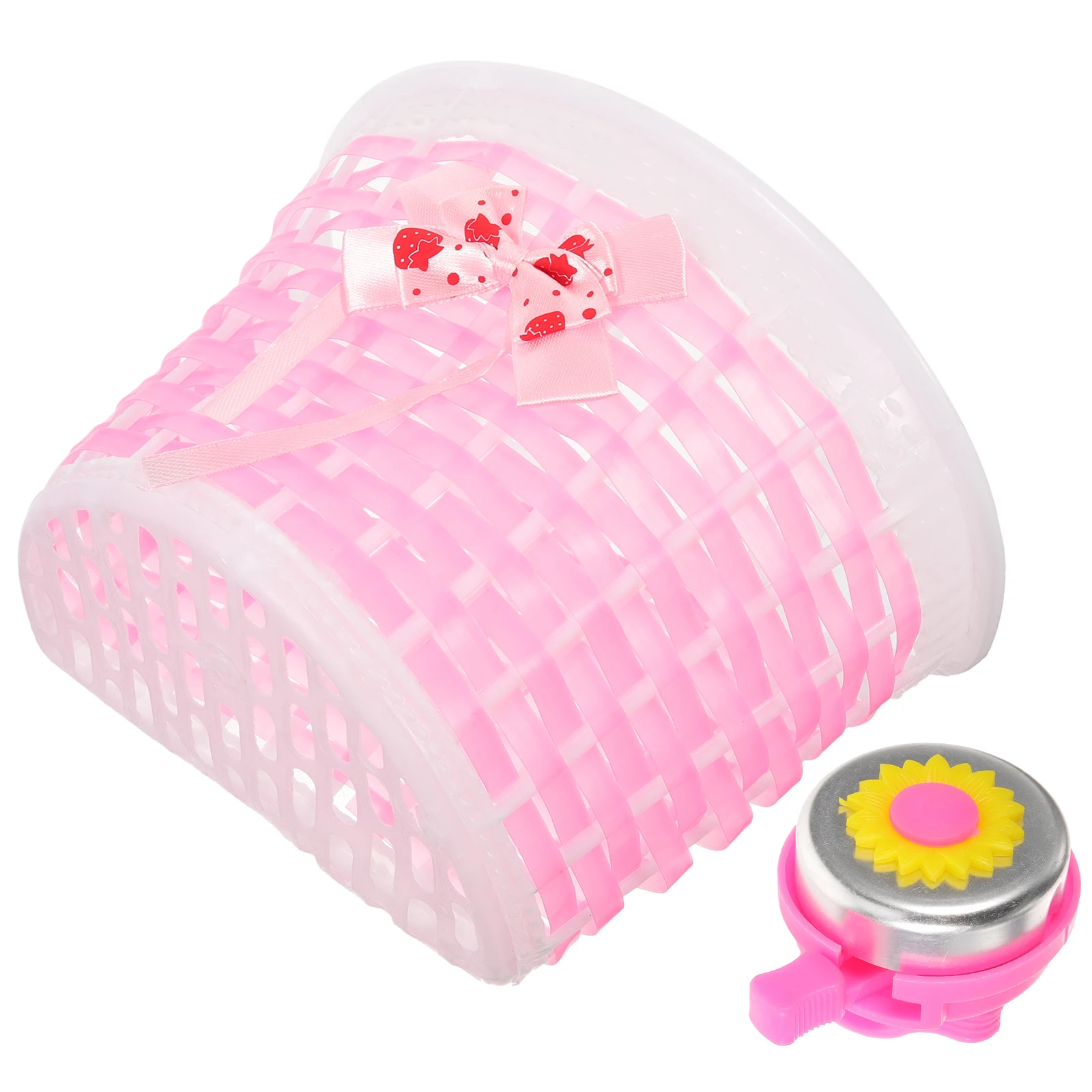 

1 set Pink Kids Bike Basket Bell Set Cute Front Container Bicycle Tricycle Scooter Cycling Accessories Lightweight Durable