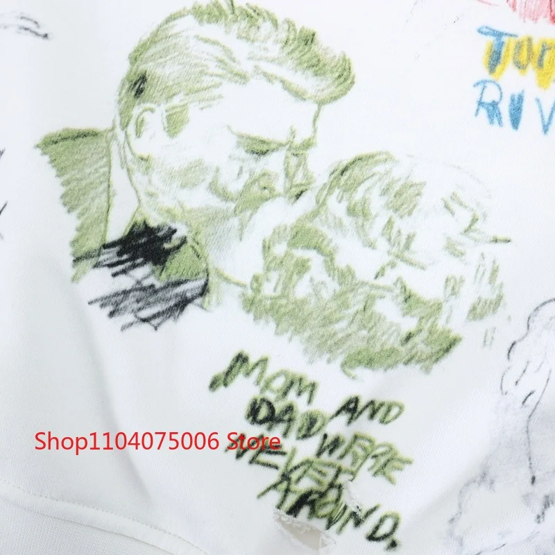 الفن الكتابة على الجدران الأبيض Crewneck البلوز هول المتعثرة للجنسين عارضة الشارع الشهير الرياضية