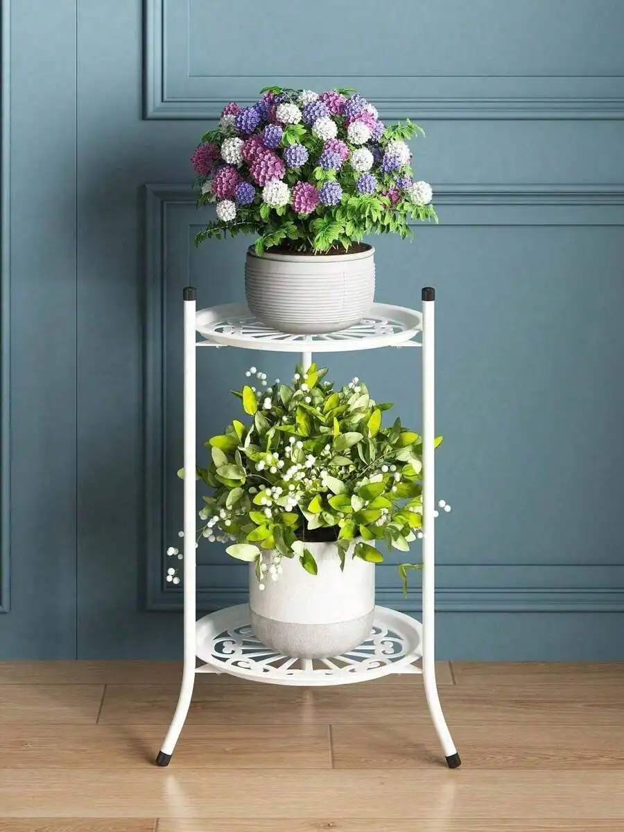 2-Tier European Style Metal Plant Stand – 20' Tall Heavy Duty Iron Flower Pot Rack For Indoor & Outdoor Living Room, Balcony, Pa