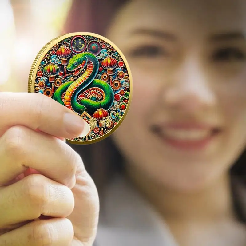 Chinese New Year Snake Coin Souvenir Coin Good Luck Gold Plated Coin Decorative Lucky Coin Compact Collector Coin Commemorative