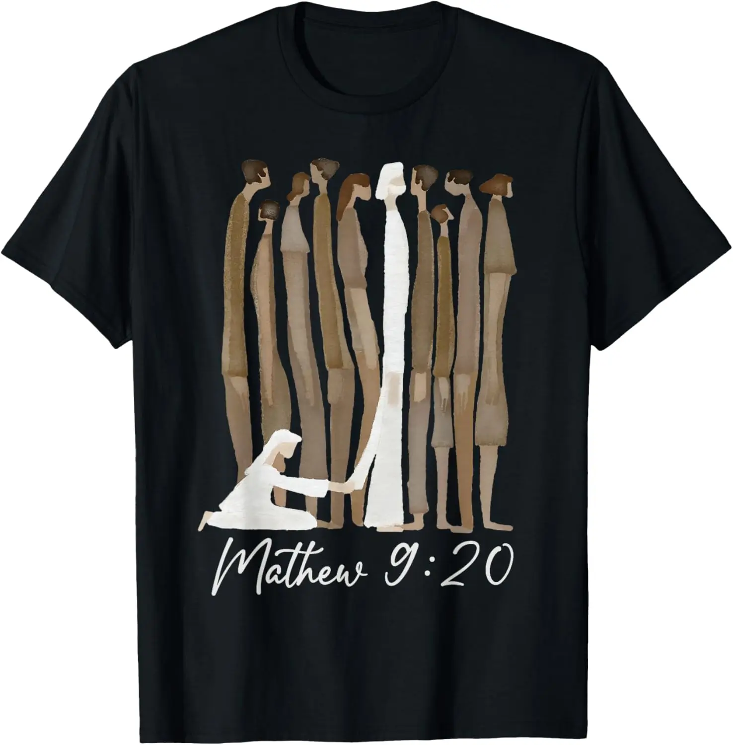 

Подол ХИСА Одежда Мэтью 9: 20 Христианская футболка «Подержись к Иисусу»