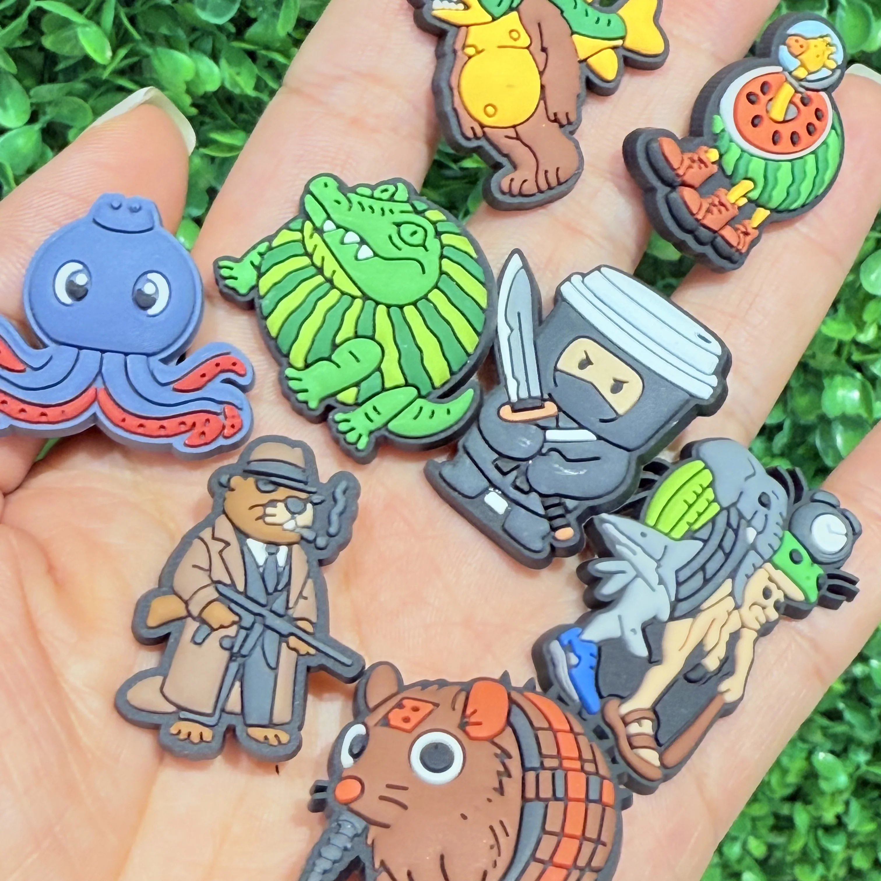 21Pcs Cartoon Strange Animal Fish Watermelon Elephant Mouse Octopus PVC Sandals Buckle Decorations Shoe Charms Fit Birthday Gift