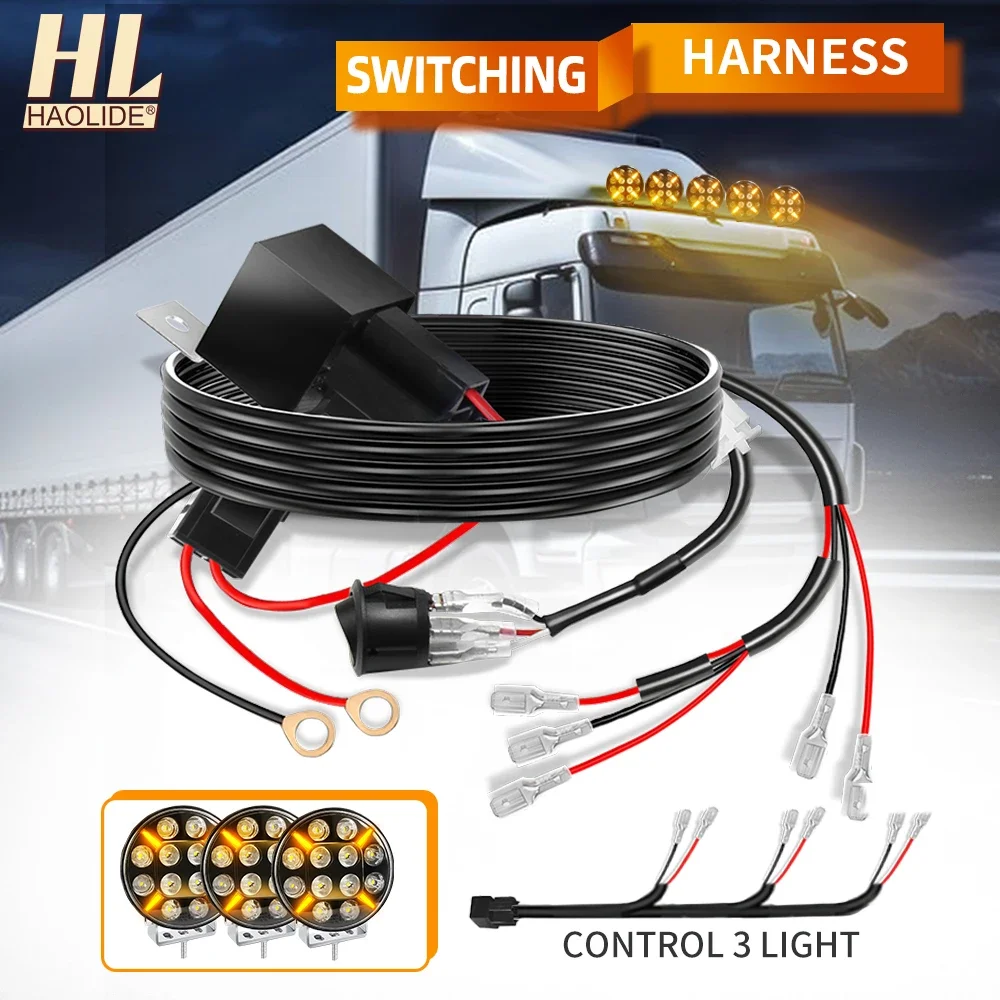 

HAOLIDE off-road use LED Light Bar Wire Harness Kit 1 Lead Control 3 Lights for 4x4 Truck SUV Driving Lamp Rocker Switch