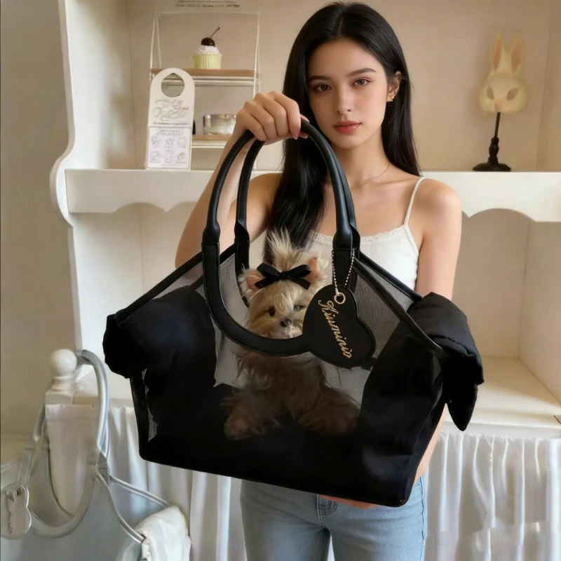 French Mesh Pet Portable Tote Bag Fashion Women Shoulder Bag Large Capacity Travel Cosmetic Toiletry Bag Versatile Storage Pouch