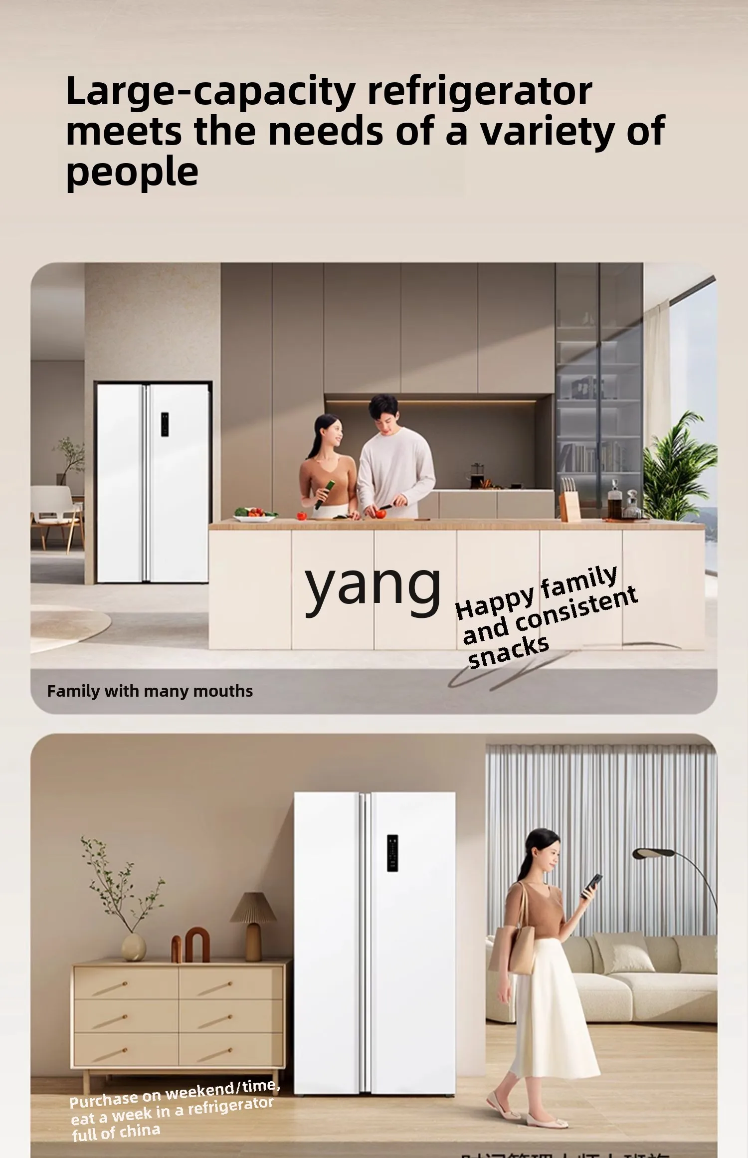 LMM650 litri di conversione di frequenza folio bianco di grande capacità, doppia porta, efficienza energetica di prima classe e risparmio energetico