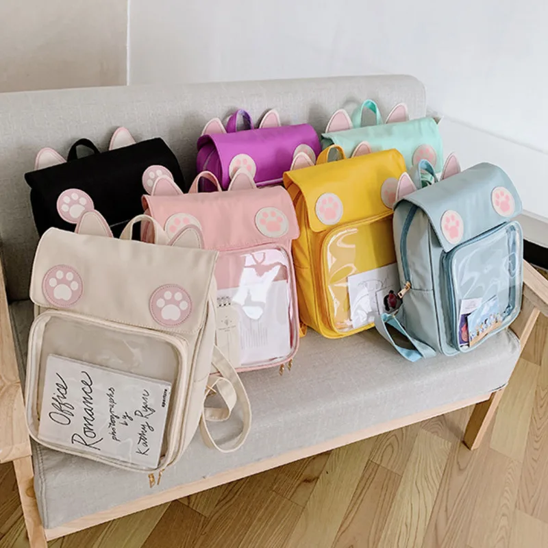 Women Cute Backpacks ITA Bag With Cat Bagging Back Packs Paws School Bag For Teenager Girls Transparent Bookbag Clear Itabag