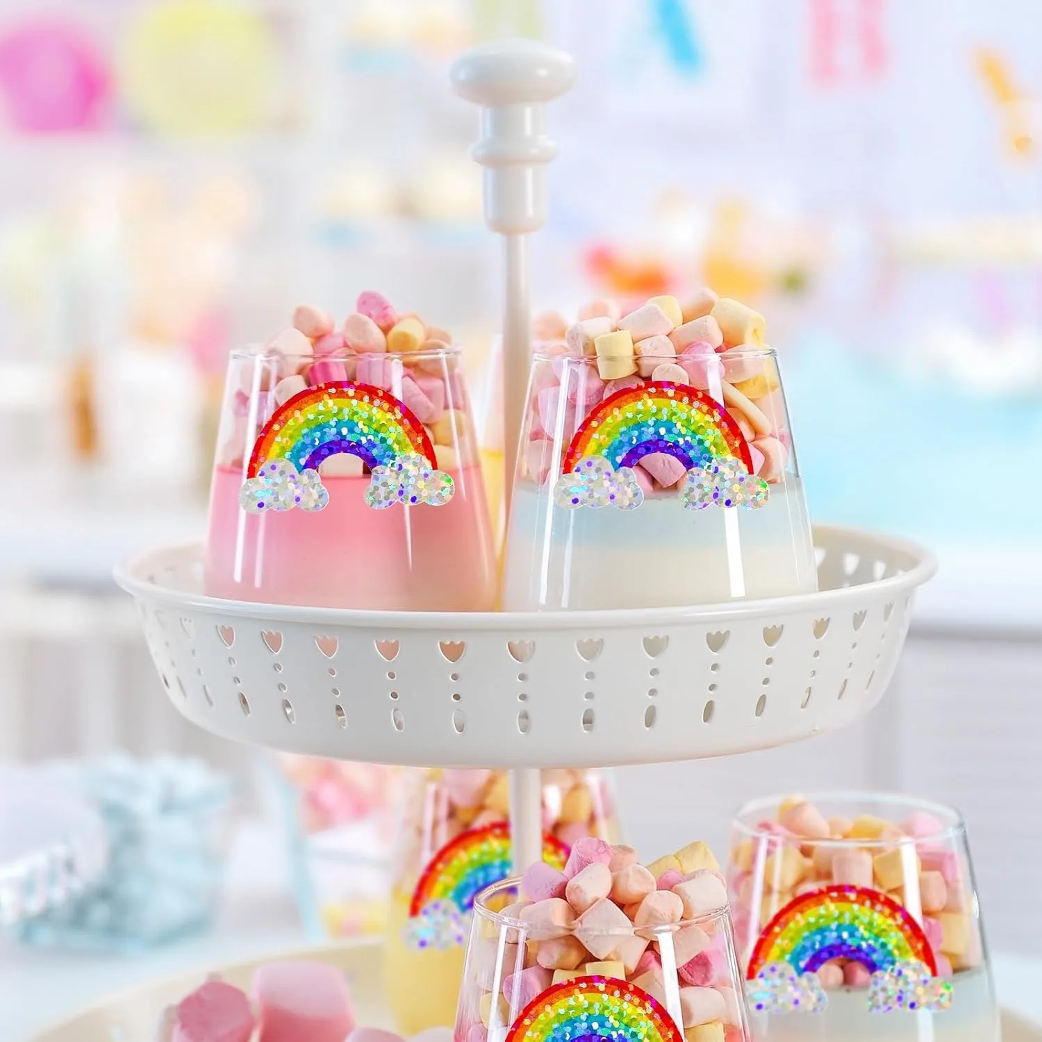 500 Uds. Rollo de pegatinas de arcoíris, pegatinas de sello con forma de arcoíris de colores láser, calcomanías autoadhesivas impermeables para sobre