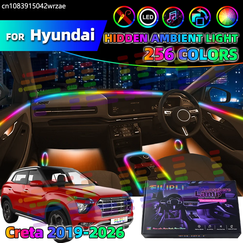 

Для Hyundai Creta 2019-2026 2020 2022 2023 2024: Автомобильные акриловые светодиодные лампы для создания атмосферы, цветная подсветка салона, световая лента