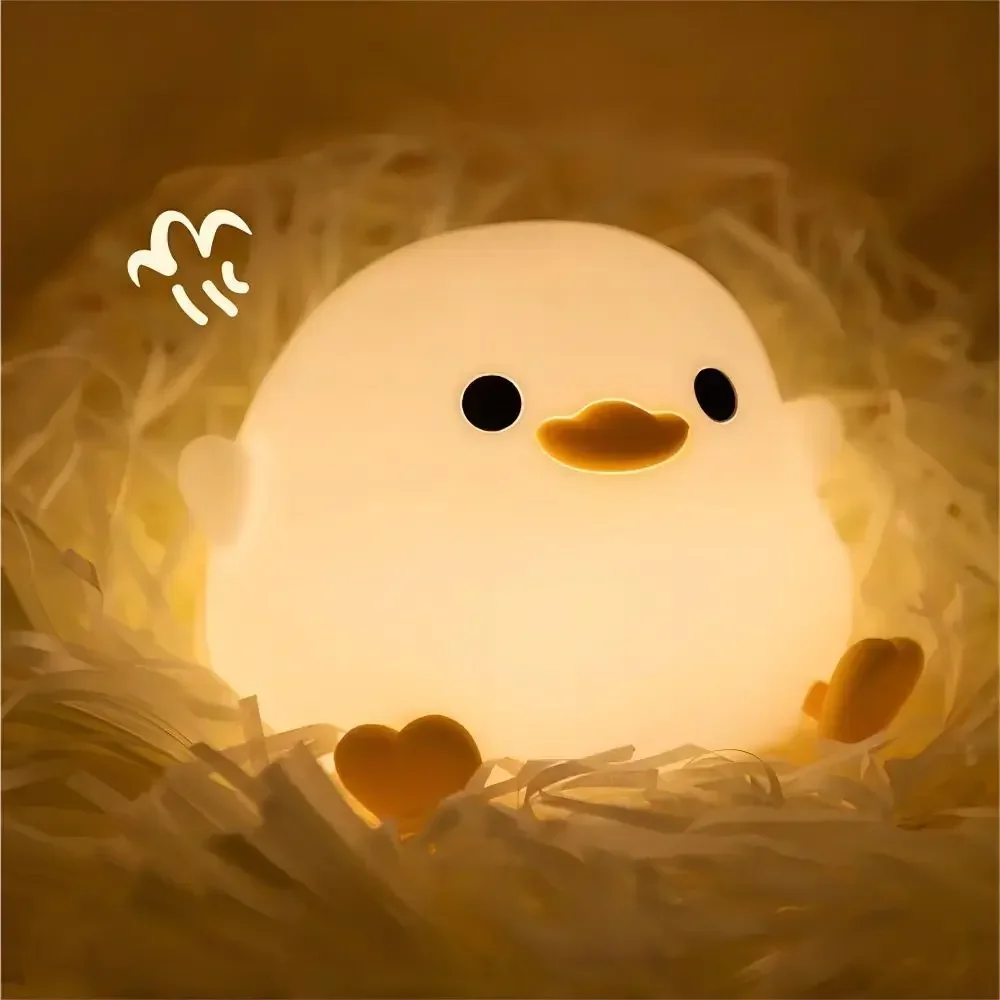 Duck Silicone Night Light for Children with Timer Usb Rechargeable Dimming Touch Lamp Bedroom Cartoon Animal Colorful Light