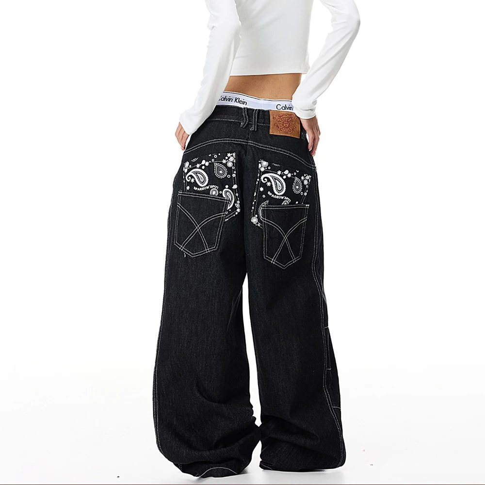 

Новые зимние мужские джинсы с широкими штанинами и вышивкой в американском ретро-стиле, модные, трендовые, свободные, повседневные, нишевые мужские брюки