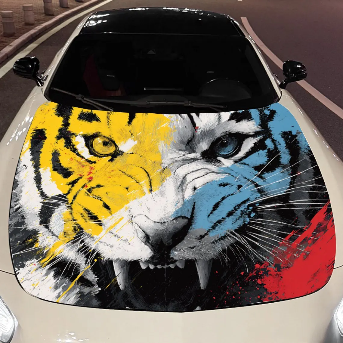 

Красочная виниловая пленка с изображением тигра, водонепроницаемая наклейка на капот автомобиля из ПВХ, самоклеящиеся устойчивые к царапинам наклейки для Engi