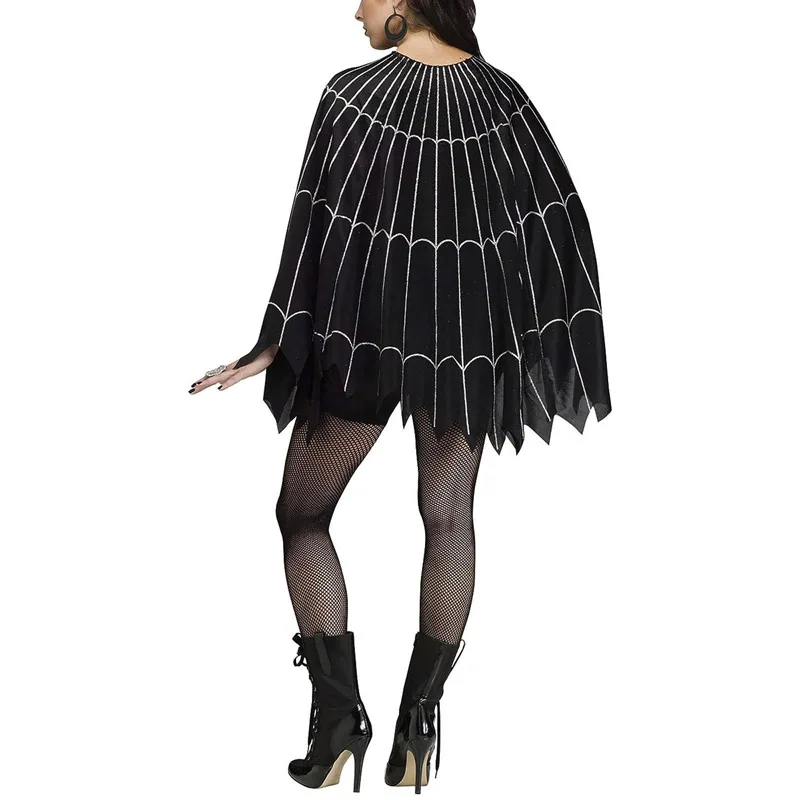 Women Halloween Cloak Vintage Lace Poncho Cape Shawl with Bat Pattern for Cosplay Stage Party and Masquerade Ball