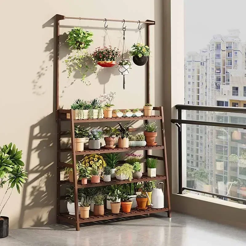 Wooden Universal Plant Shelf Outdoor Pedestal Hanging Flowers Plant Shelf Luxury Corner Garden Furniture