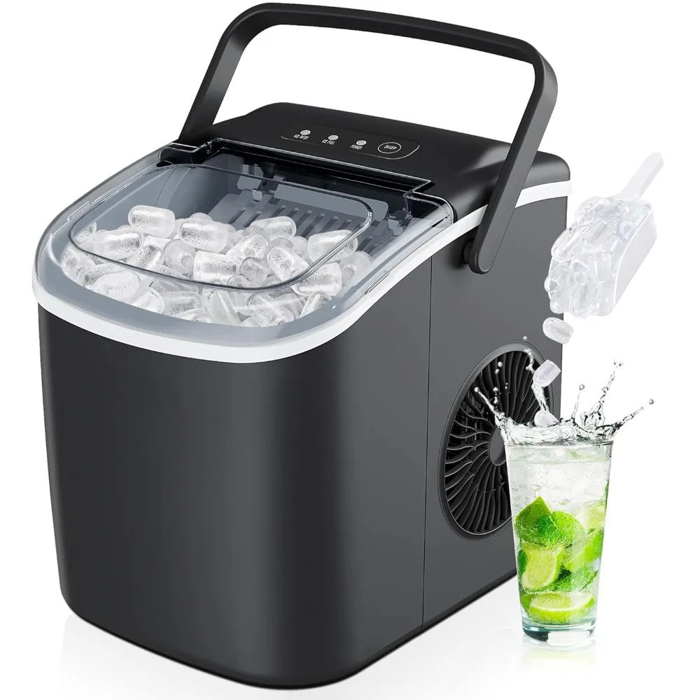 HAOYUNMA Ice Maker with Handle, 26lbs in 24Hrs,9 Ice Ready in 6 Mins,Self-Cleaning, Portable Ice Maker Machine with 1.3lbs Baske