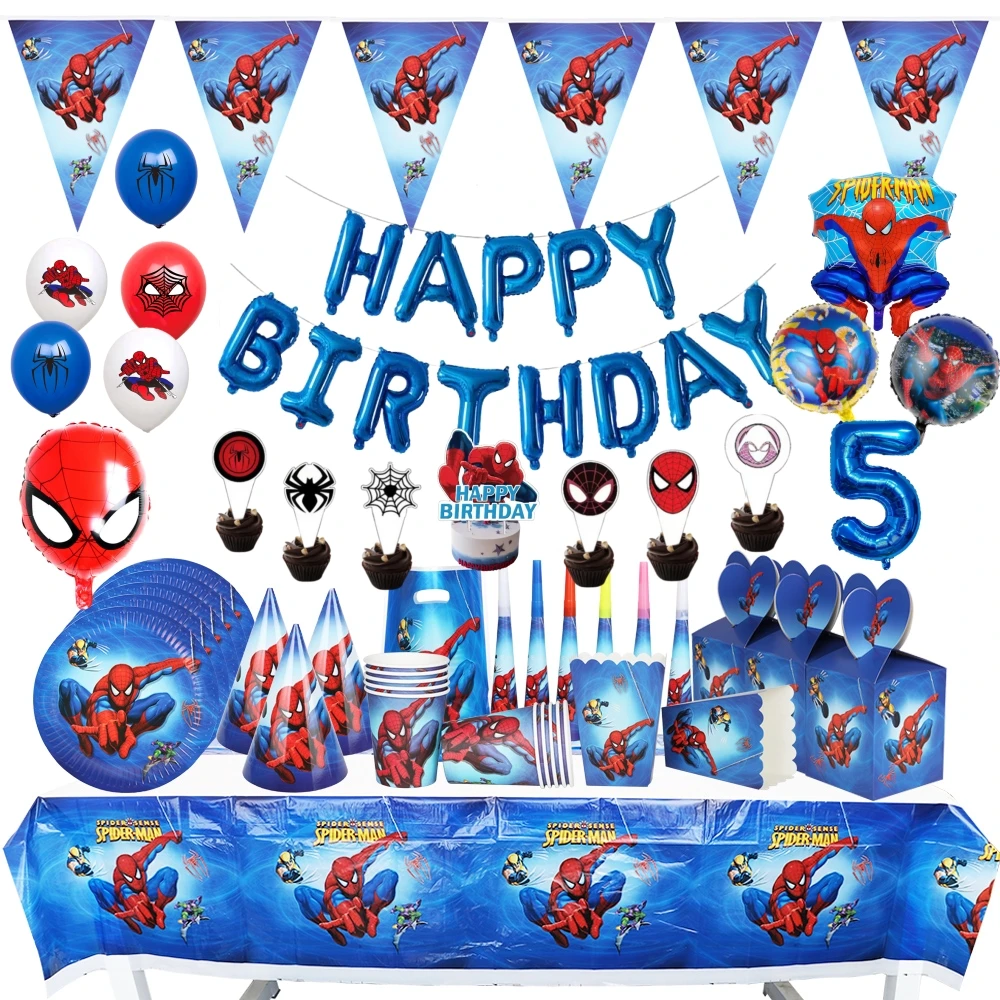 Cartoon SpiderMan Birthday Party Balloon Atmosphere Decoration Party Supplies Children's Disposable Tableware Baby Shower Cup