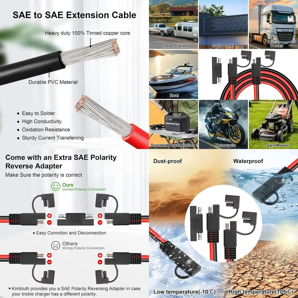 

Кабель-удлинитель SAE 10AWG, 50 футов, из луженой меди, для мотоциклов, автомобилей, фургонов и тракторов