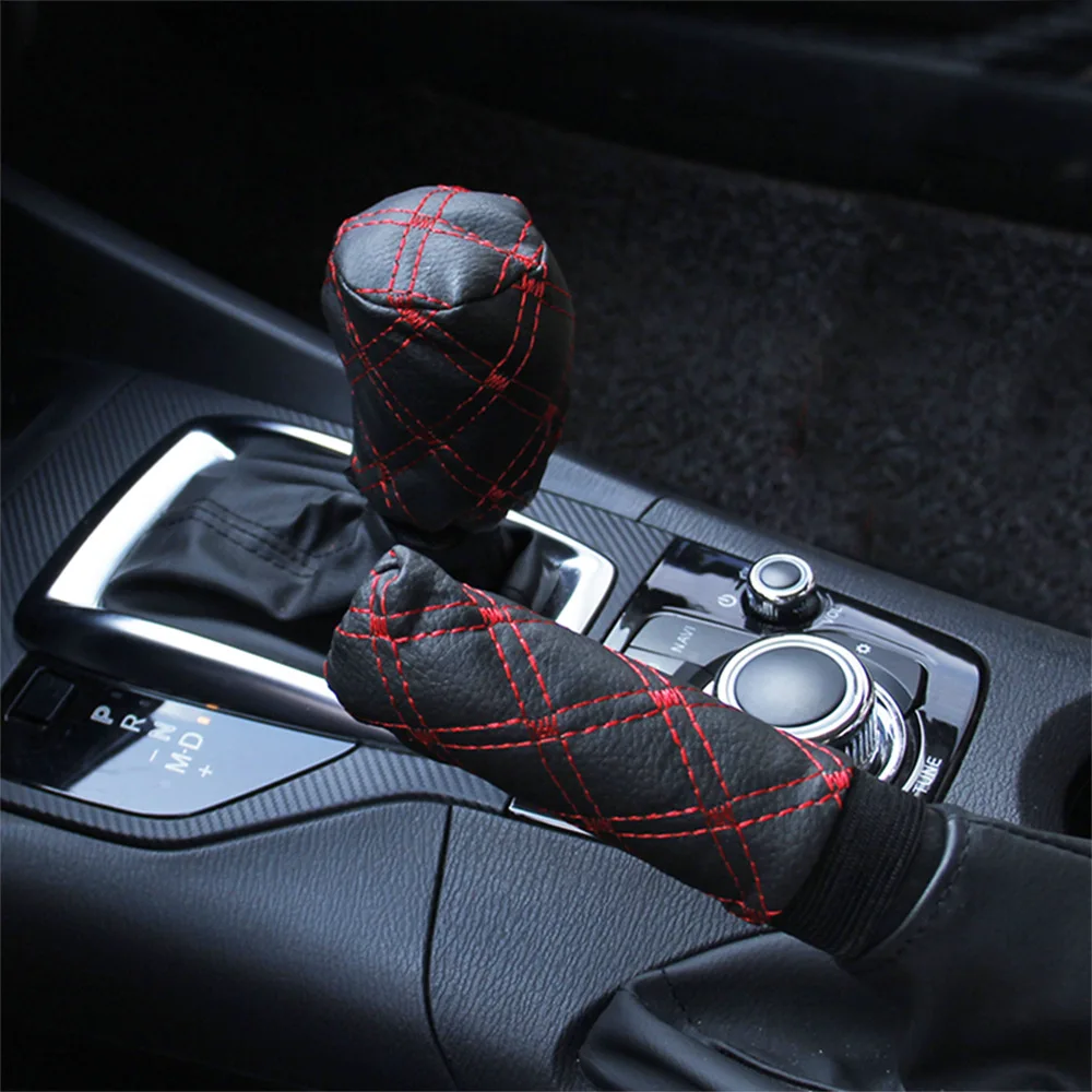 3Pcs/set Braid Fur Wheel Cover PU leather Car Steering Wheel Cover Hubs Steering Cover Hand Brake Gear Protective Cap