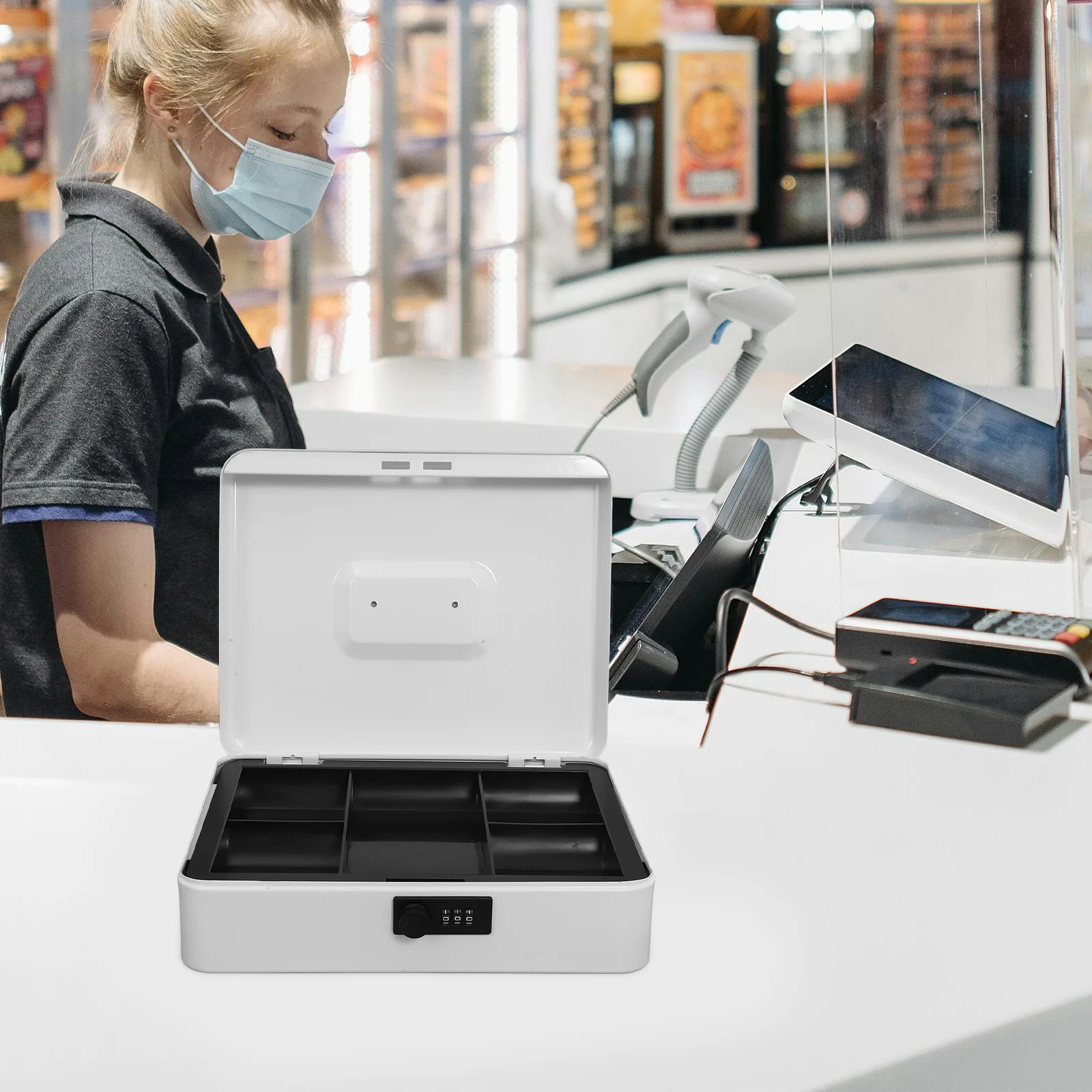 

Password Cash Register Box Saving Boxes for Adults Bank Electronic Metal Savings Money White