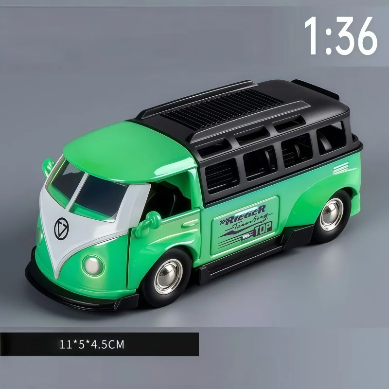 1/36 Retro-Klassiker-Bus-Modell aus Druckguss, abnehmbares Dach, umwandelbar in einen Pickup, Rückzieh-Spielzeugauto aus Druckguss, Sammlerstück G