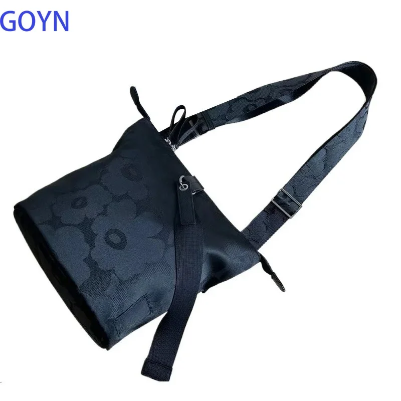 Nordic Minimal All Black Floral Convertible Bucket Bag Multi Ways Wear Large Capacity Zip Top Closure Outdoor Travel Casual Bag