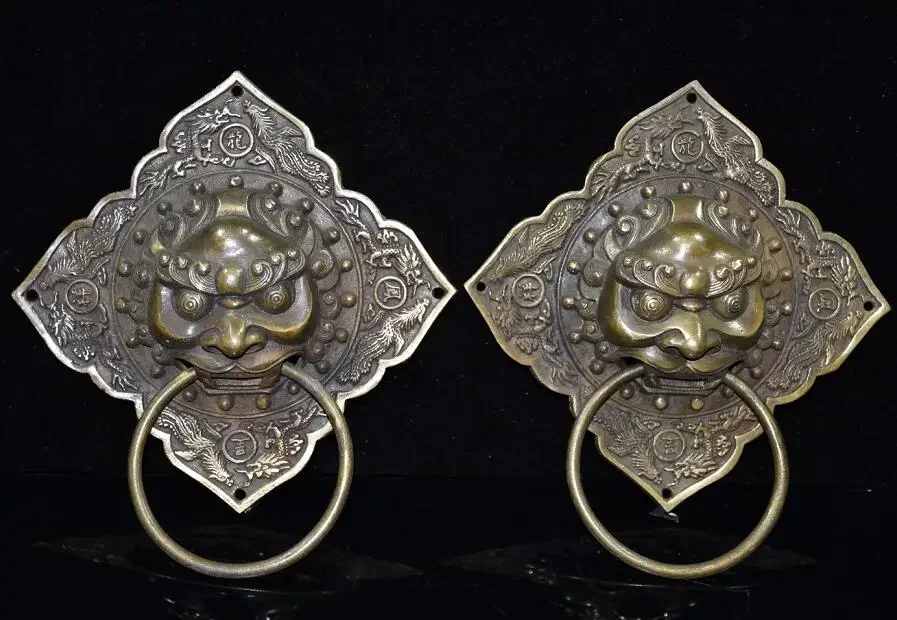

Exquisite retro pure copper sculptor four corner door ring