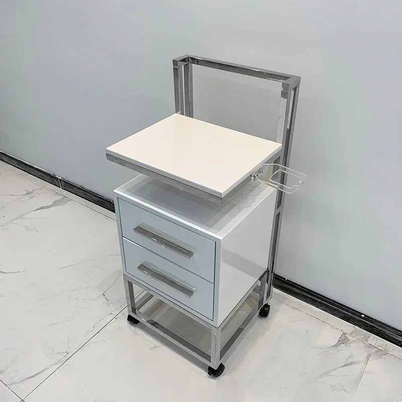 Fashionable Stainless Steel Hair Beauty Tool Cabinet, White Barber Furniture Set Equipment, Salon Tray Trolley with Wheels