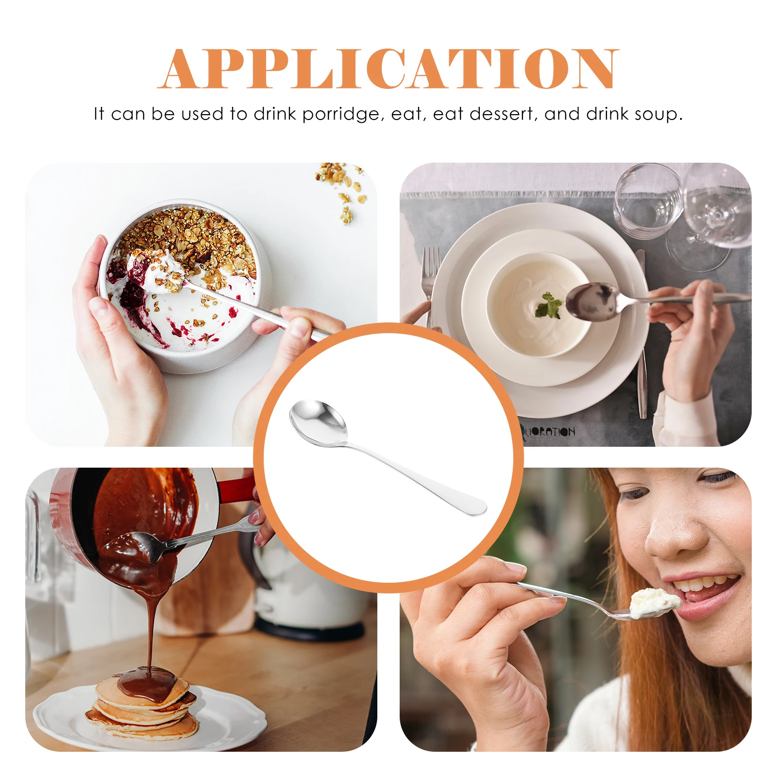 6Pcs StainlessSteelLargeRoundSpoons HouseholdDinnerSoupLadle HomeEssentials DessertCoffee KitchenTools FoodMixing