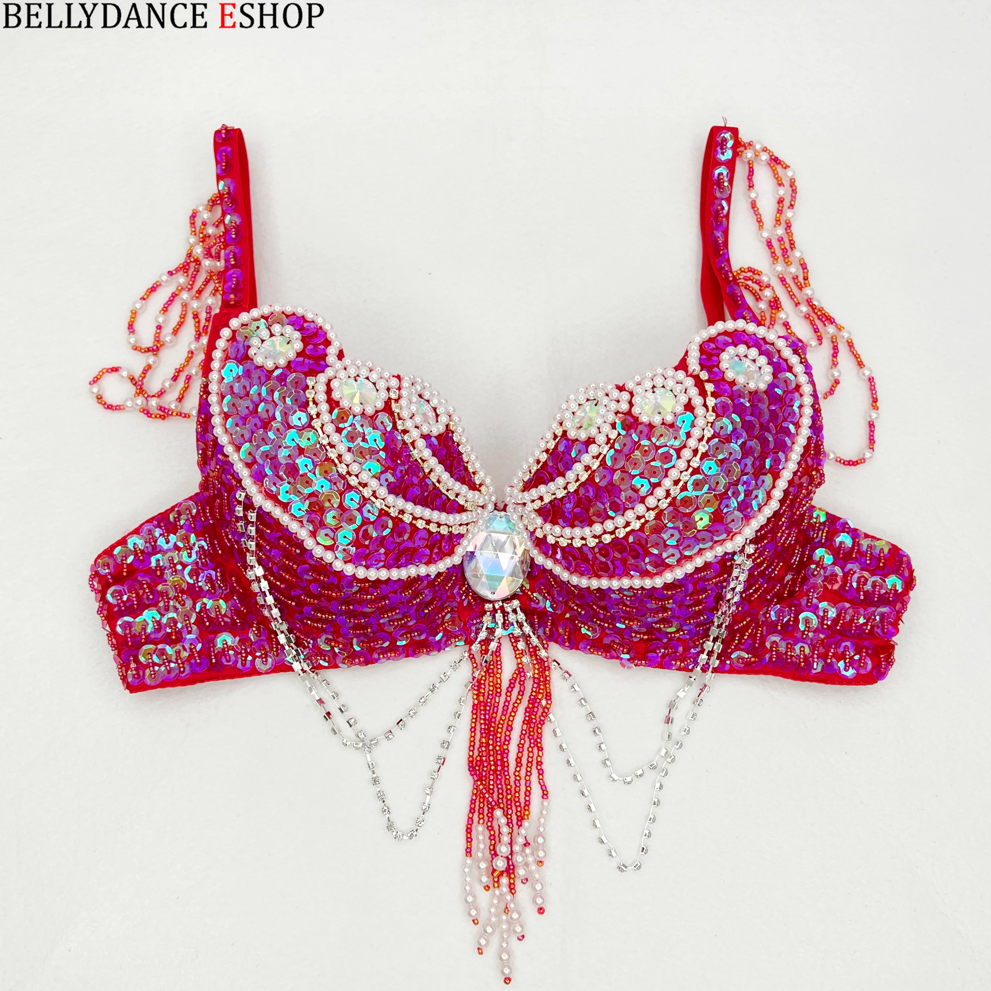 Costume de danse du ventre avec soutien-gorge perlé et paillettes, vêtements de danse du ventre, haut sexy, tenue de soirée, vente en gros, nouveau