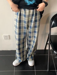 Jmrs Vintage Plaid donna pantaloni elastico in vita Casual allentato estate pantaloni Oversize nero Harajuku blu pantaloni femminili nuovo