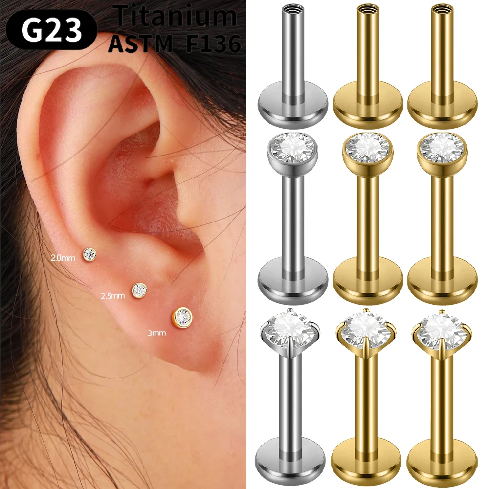 1PC G23 Titanium Claw Zircon Labret Lip Ring Internal Thread Ear Cartilage Tragus Helix CZ Daith Piercings Body Piercing Jewelry