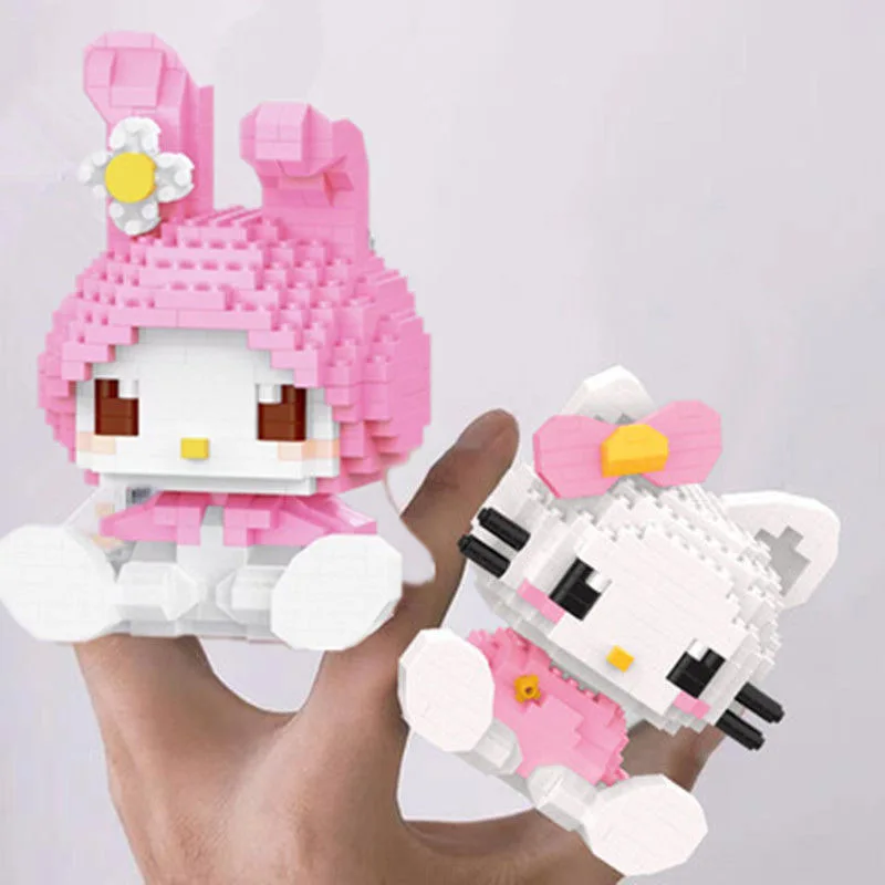 Bloques de construcción de Hello Kitty para niños, juguetes ensamblados, adorno decorativo, figura de Anime Sanrio, modelo Kuromi, regalo de