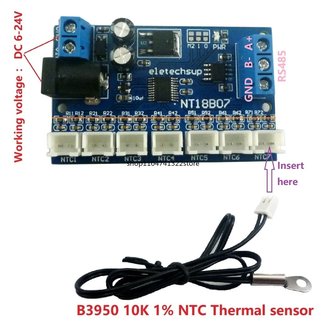 

7-Channel RS485 NTC Temperature Sensor Measurement MODBUS RTU Paperless Recorder PLC NT18B07