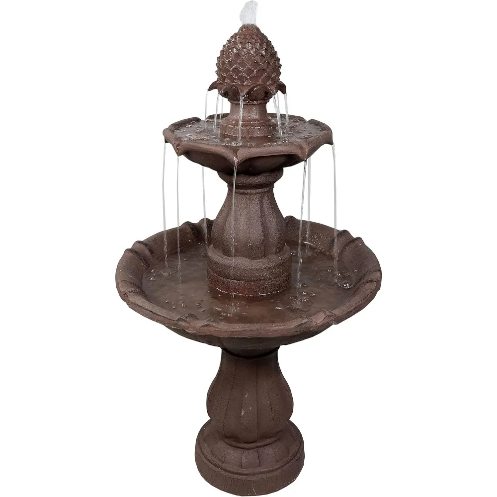 

38-Inch Curved Plinth Outdoor Water Fountain - 2-Tier Waterfall Fountain for The Backyard, Garden, or Patio Brown