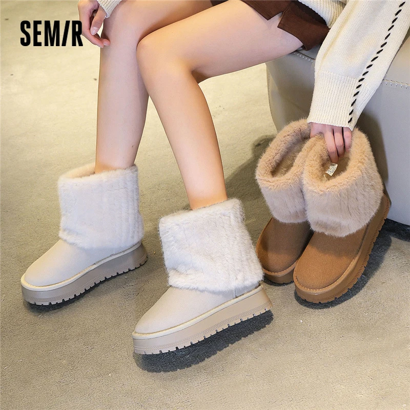 

Женские зимние ботинки Semir, новинка 2024, осенние и зимние стили, женские зимние короткие ботинки на толстой подошве, теплая хлопковая обувь на флисовой подкладке