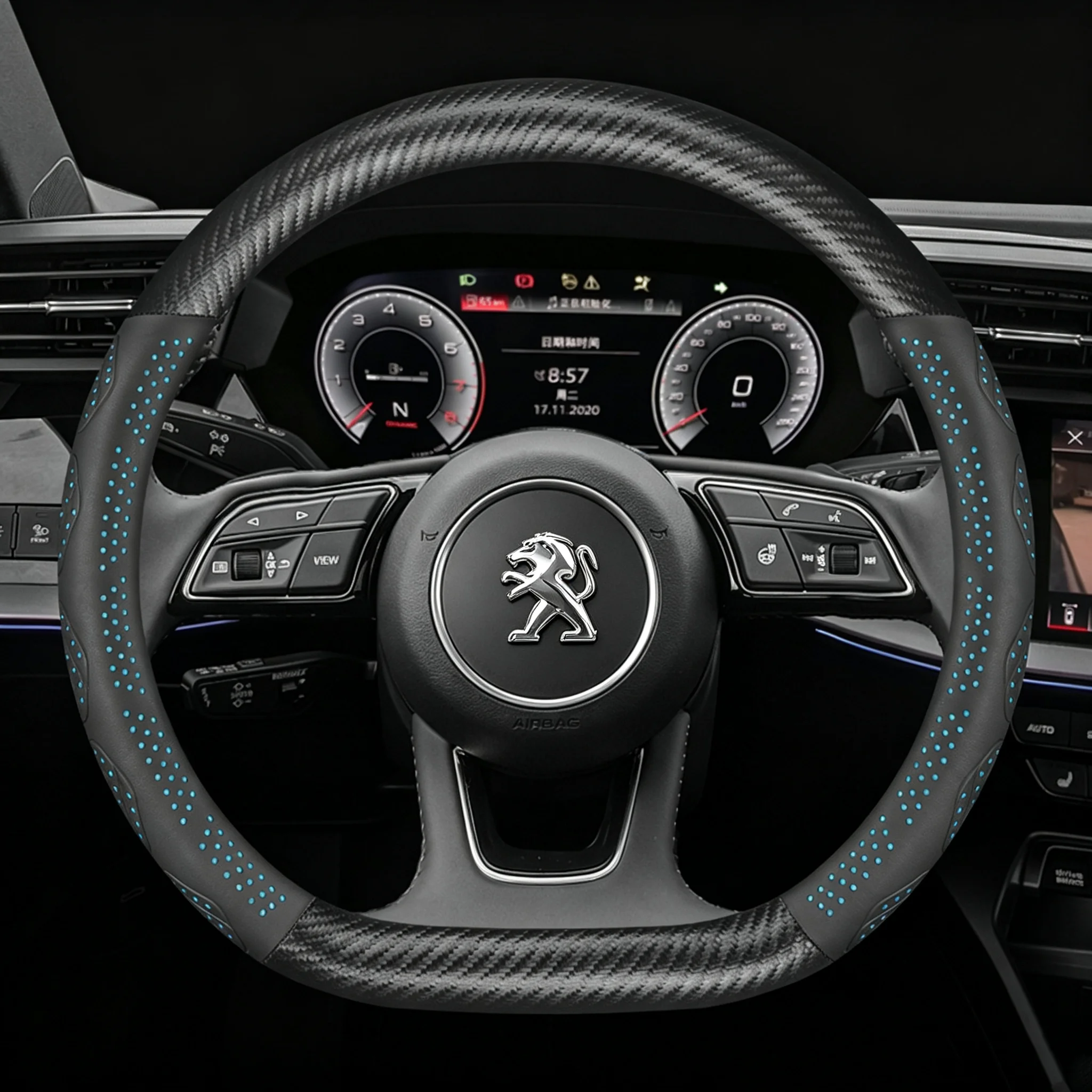 37-38cm carbon fiber texture anti-slip steering wheel cover, suitable for Peugeot 3008 5008 508 08 SW Rifter Traveller Expert