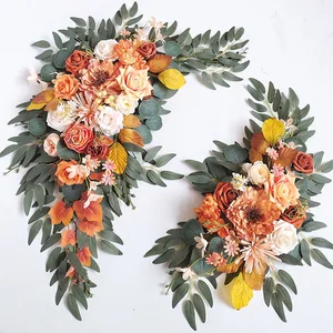 Yannew Dibakar Orange Pedesaan Pernikahan Arch Bunga Putih Swag Drape Kit untuk Pernikahan Upacara Resepsi Latar Belakang Floral Dekorasi 8 swag bunga penjualan terbaik - №