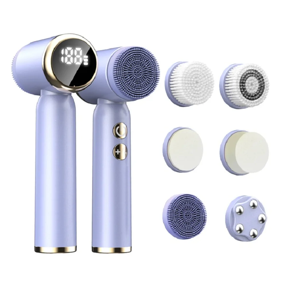 

6 in 1 Electric Face Cleansing Brush Hot Cold Compress 360 Rotating Ultrasonic Face Scrubber LED Display Blackhead Acne Remover