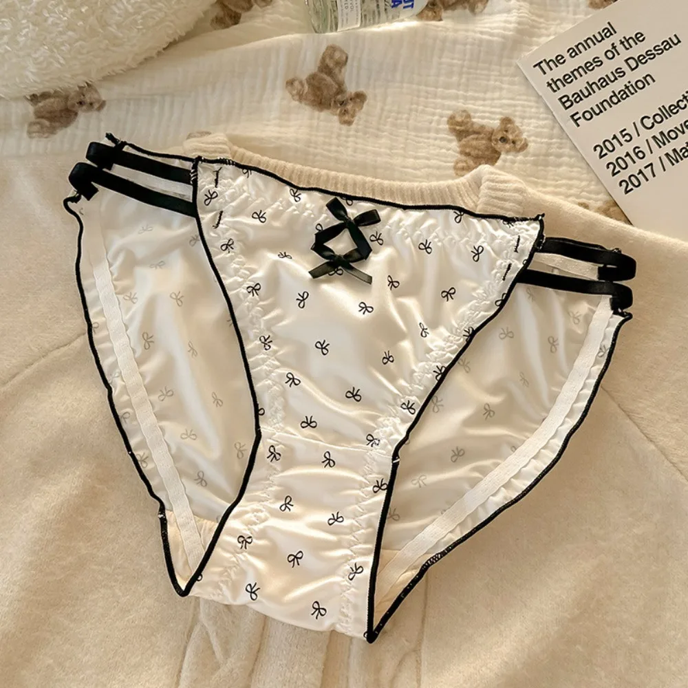 

Breathable Ruffle Satin Silk Panties Love Heart Low Waist Underwear for Women Leopard Print Hollow Sweet Bow Briefs Comfortable